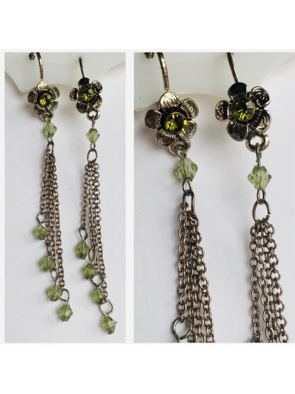 Pair of dangle chain earring Green stones
